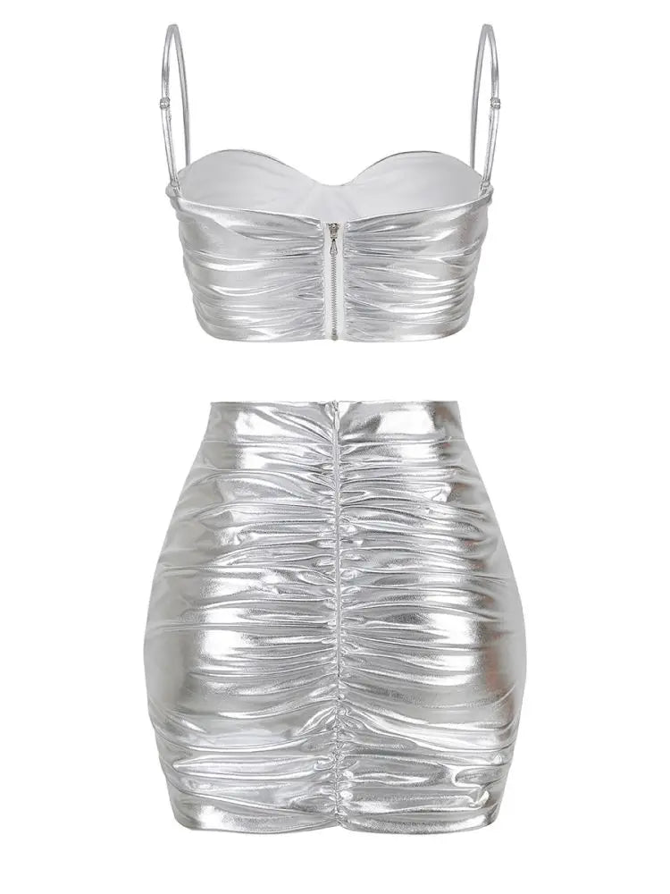 Silver Bodycon Two-Piece Set VestiVogue