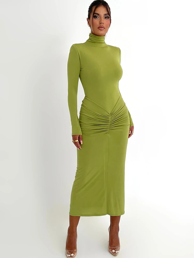 High Neck Bodycon Midi Dress for Women VestiVogue  