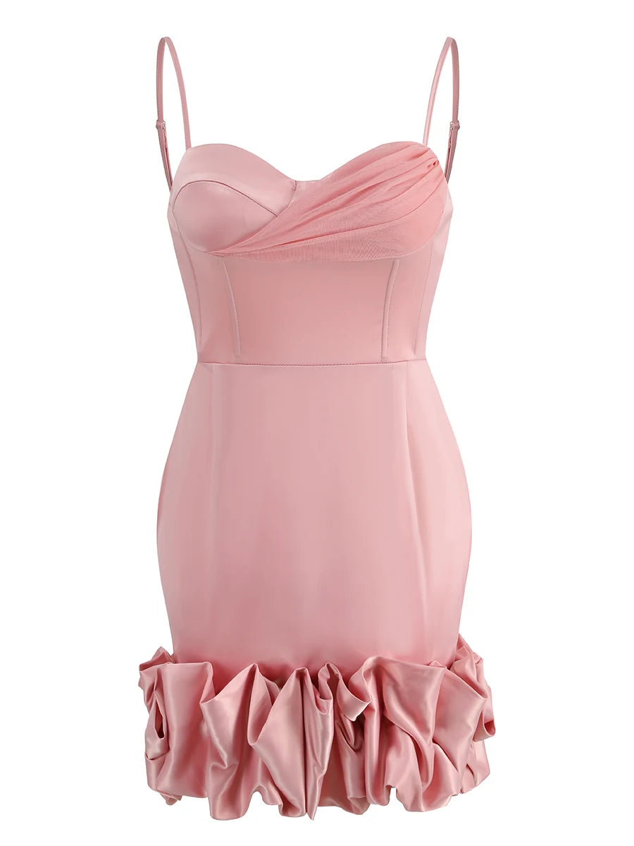 Lace Mesh Mini Cocktail Dress in Violet Pink VestiVogue  