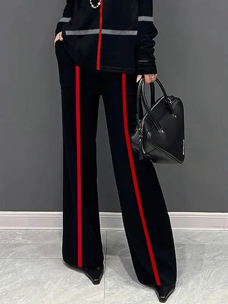 High Waist Striped Wide-Leg Trousers VestiVogue black XXL