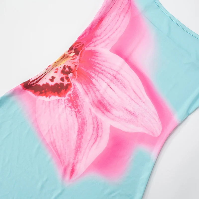 Floral Print Sleeveless Backless Mini Dress with Spaghetti Straps VestiVogue