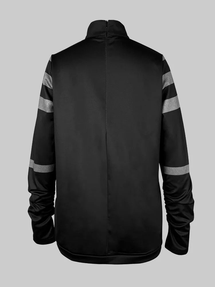 Striped High Neck Loose Fit Pullover T-shirt VestiVogue