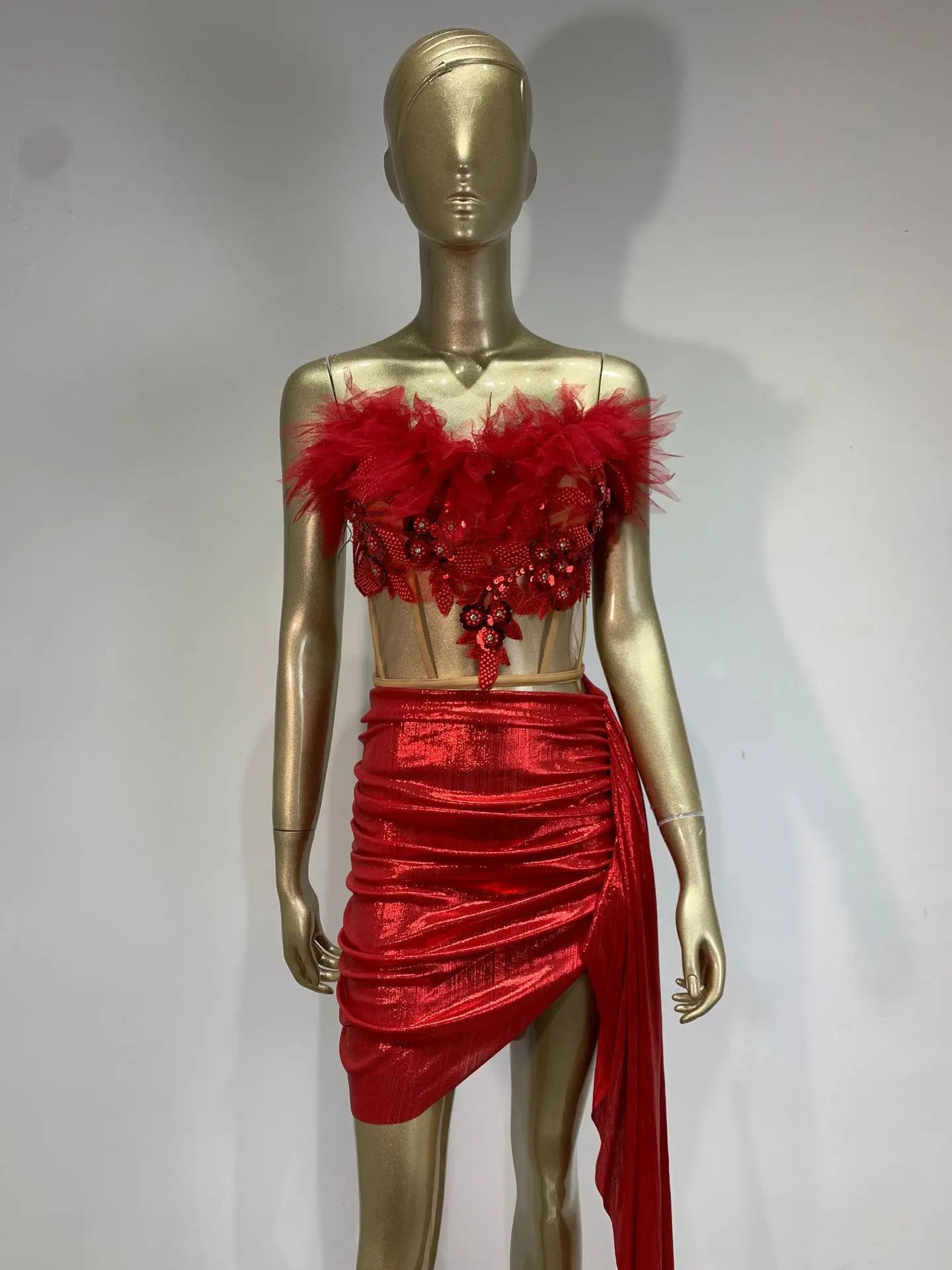 Women’s Sexy Two-Piece Red Night Club Performance Set VestiVogue  