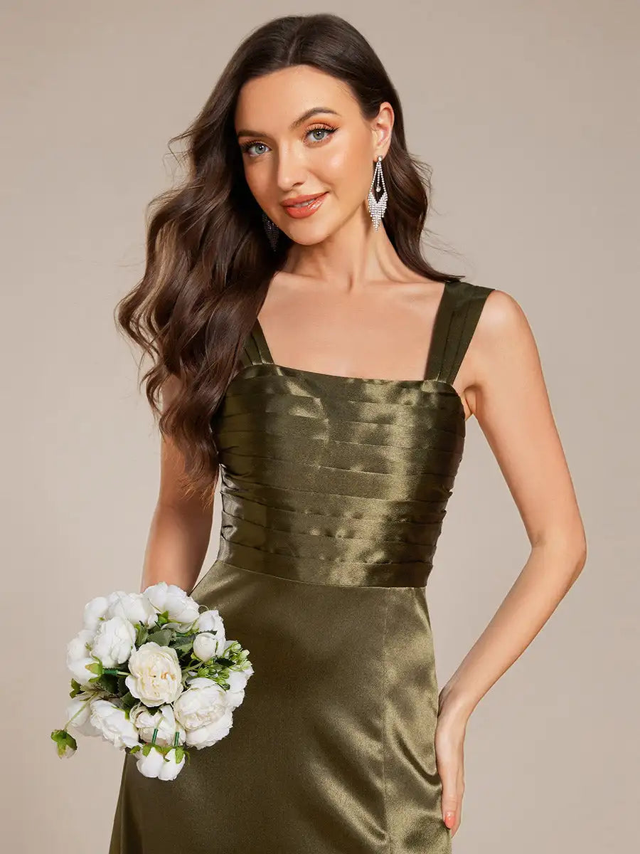 Bodycon Split Fishtail Evening Dress in Olive Green VestiVogue