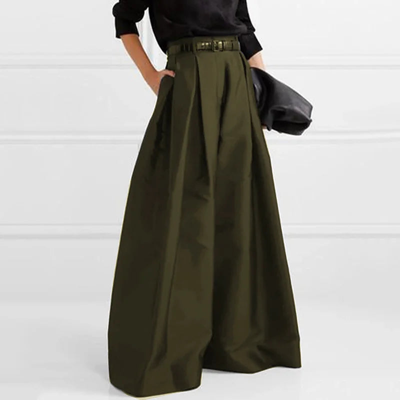 Chic High Waisted Pleated Wide Leg Pants in Solid Colour VestiVogue