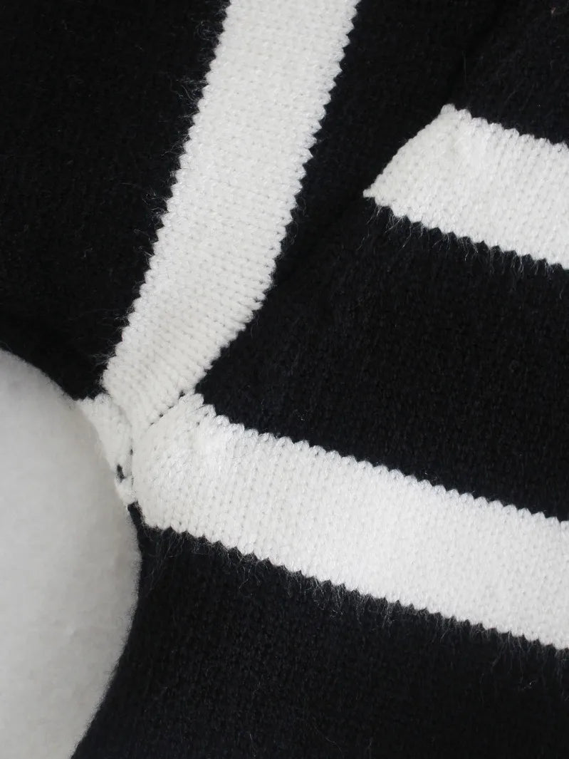 Black and White Stripe Turtleneck Sweater VestiVogue