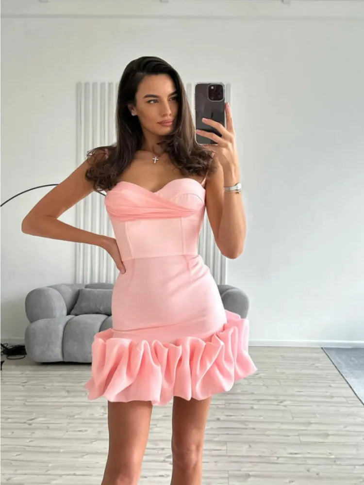 Lace Mesh Mini Cocktail Dress in Violet Pink VestiVogue Pink XS