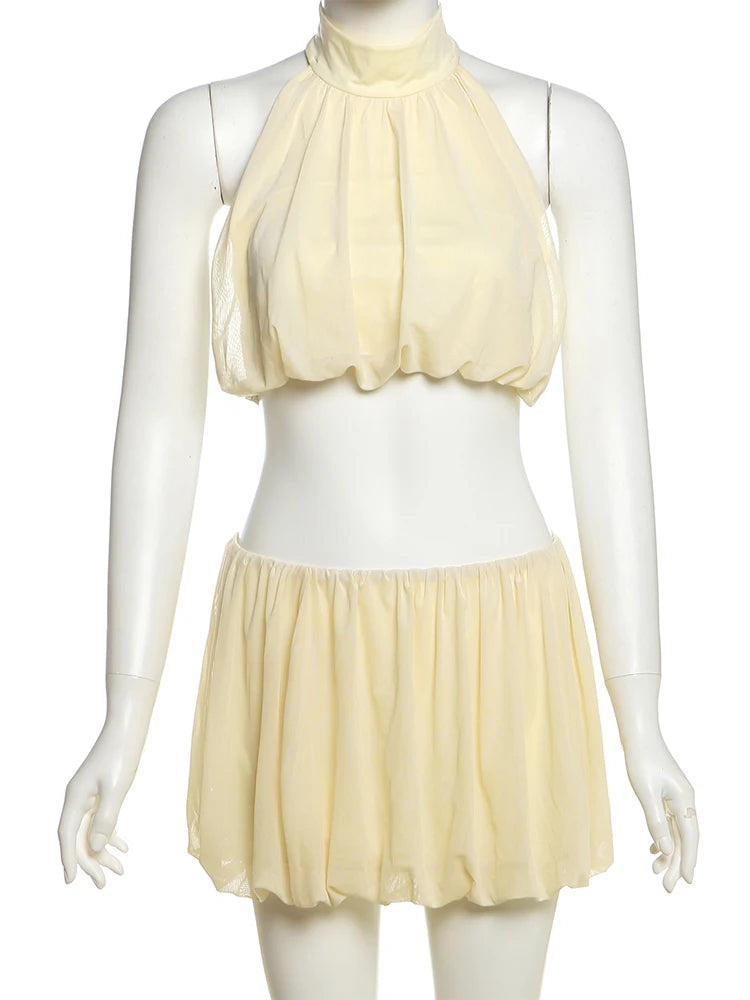 Chic 2-Piece O-Neck Mini Top and Elasticated Skirt Set VestiVogue