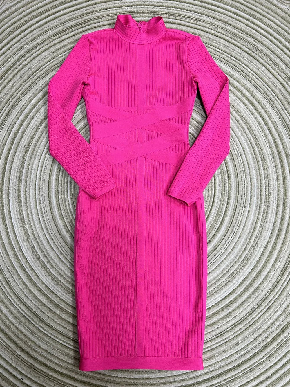 Turtleneck Lace Up Bodycon Dress VestiVogue Hot Pink S