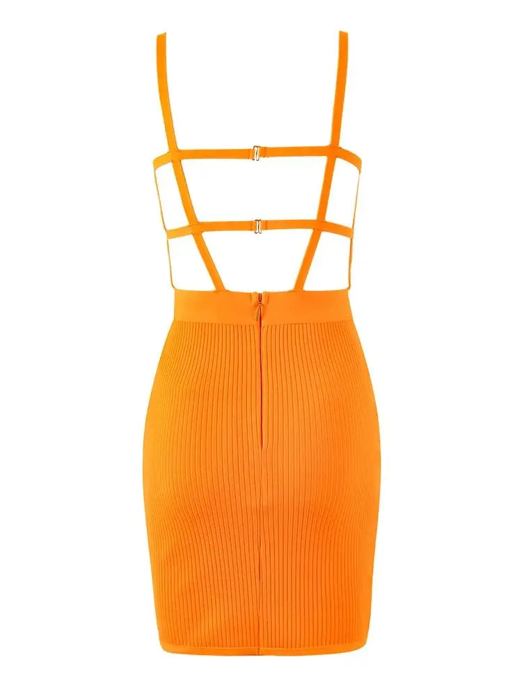 Hollow Backless Mini Bandage Dress VestiVogue Orange XS