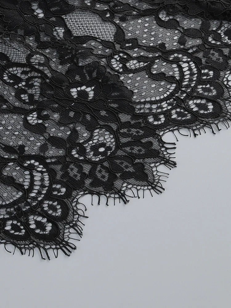 Elegant U Neck Black Lace Mini Bodycon Gown VestiVogue