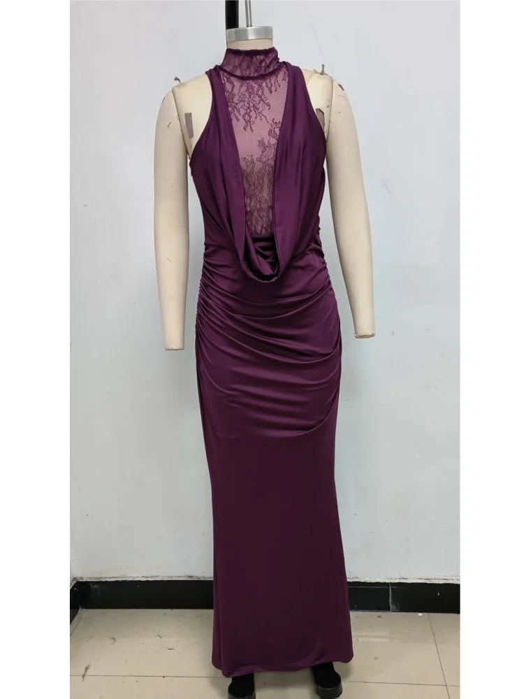 Lace Satin Maxi Dress VestiVogue