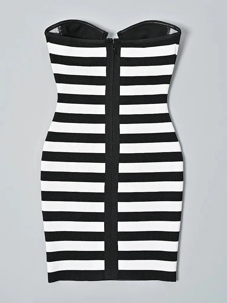 Strapless Mini Bandage Dress in Black and White VestiVogue