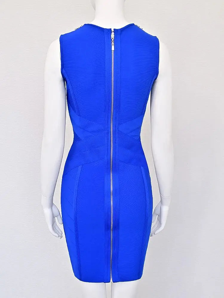 Luxury Blue Diamond Bandage Dress VestiVogue