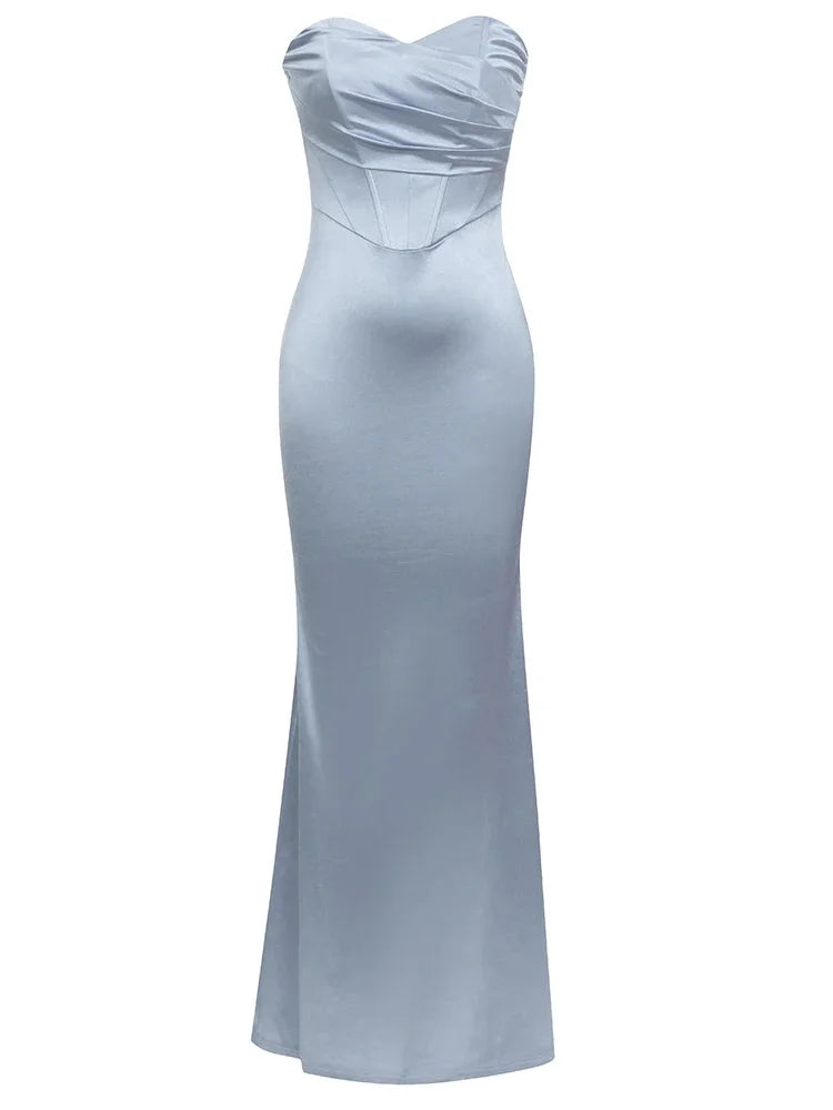 Mermaid V-Neck Strapless Evening Dress VestiVogue light blue L