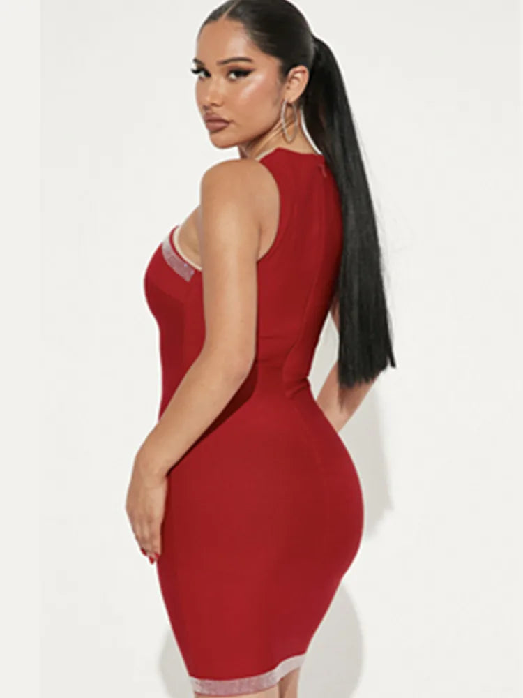 Red Diamonds Sleeveless Mini Bandage Dress VestiVogue  