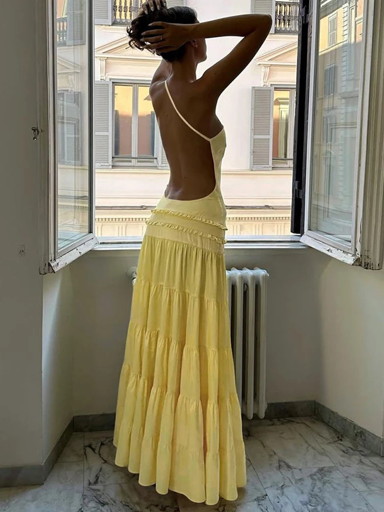 Backless Ruffle Maxi Dress VestiVogue Yellow L