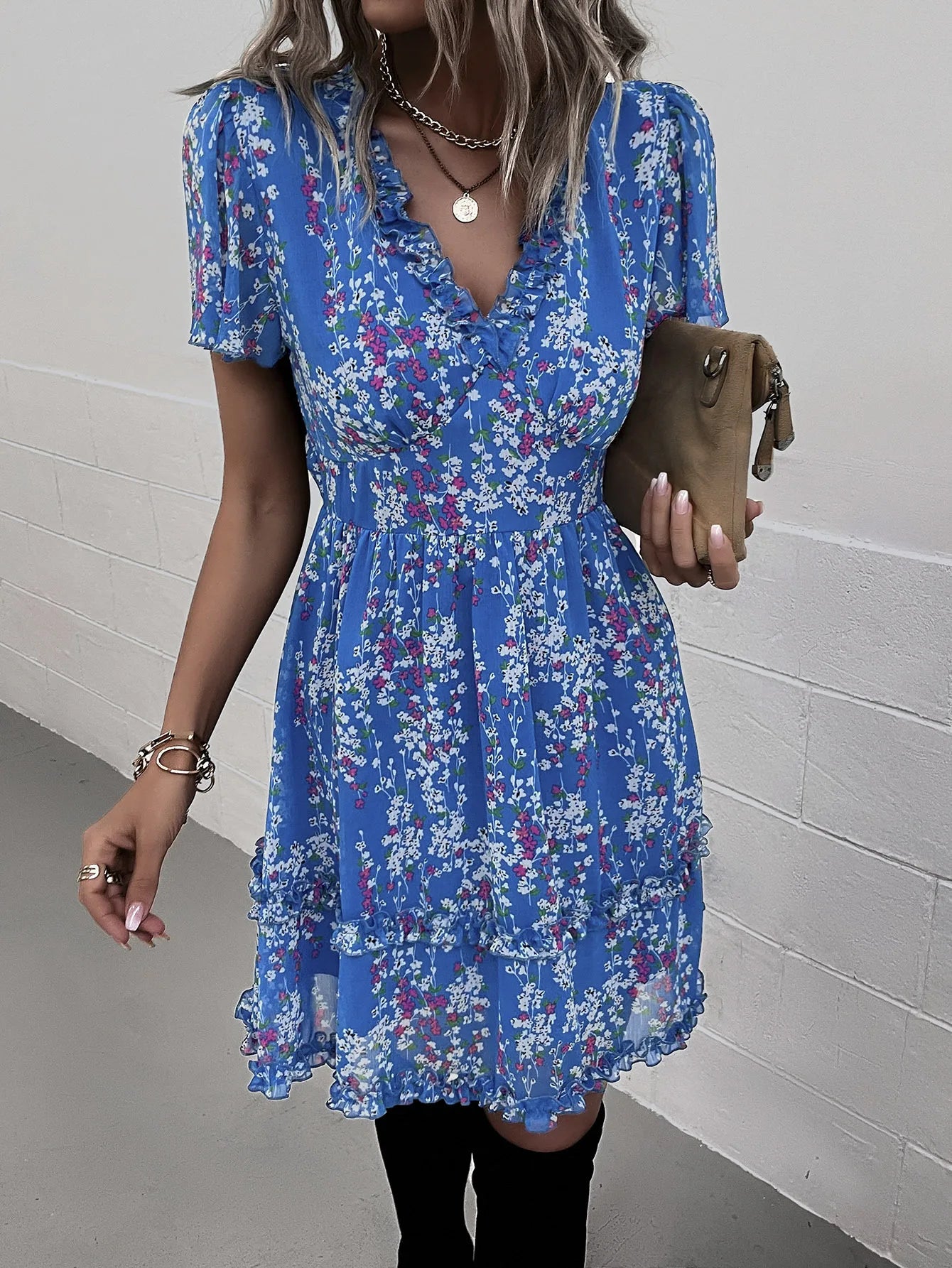 Light floral summer Dress VestiVogue Sky blue M