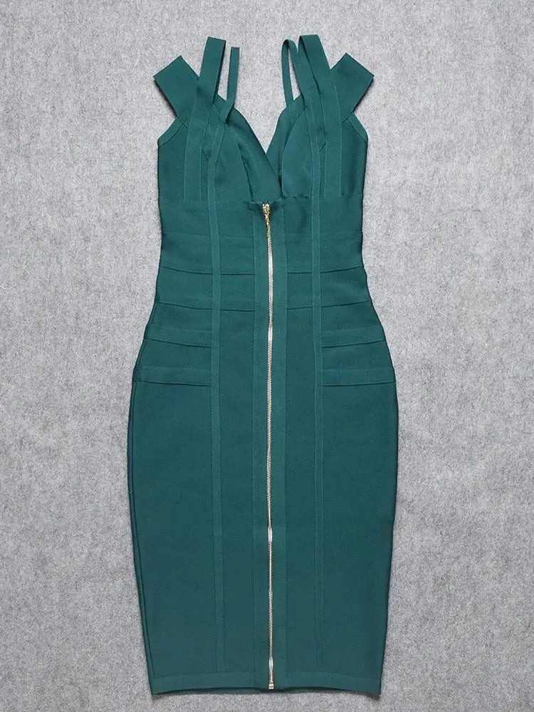 Sexy Plunge V Green Bodycon Dress VestiVogue