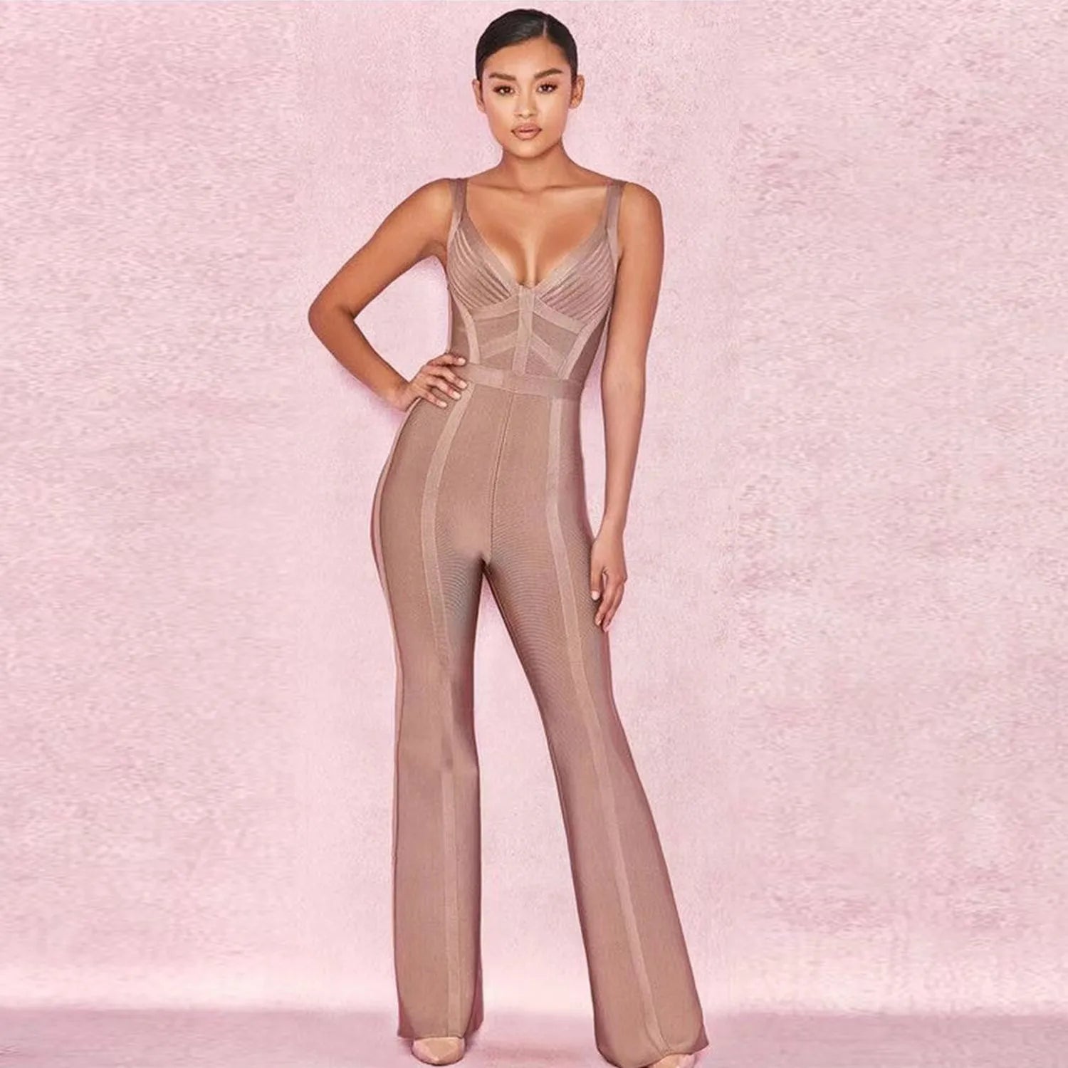 Sexy Backless Bandage Jumpsuit in Black VestiVogue khaki M