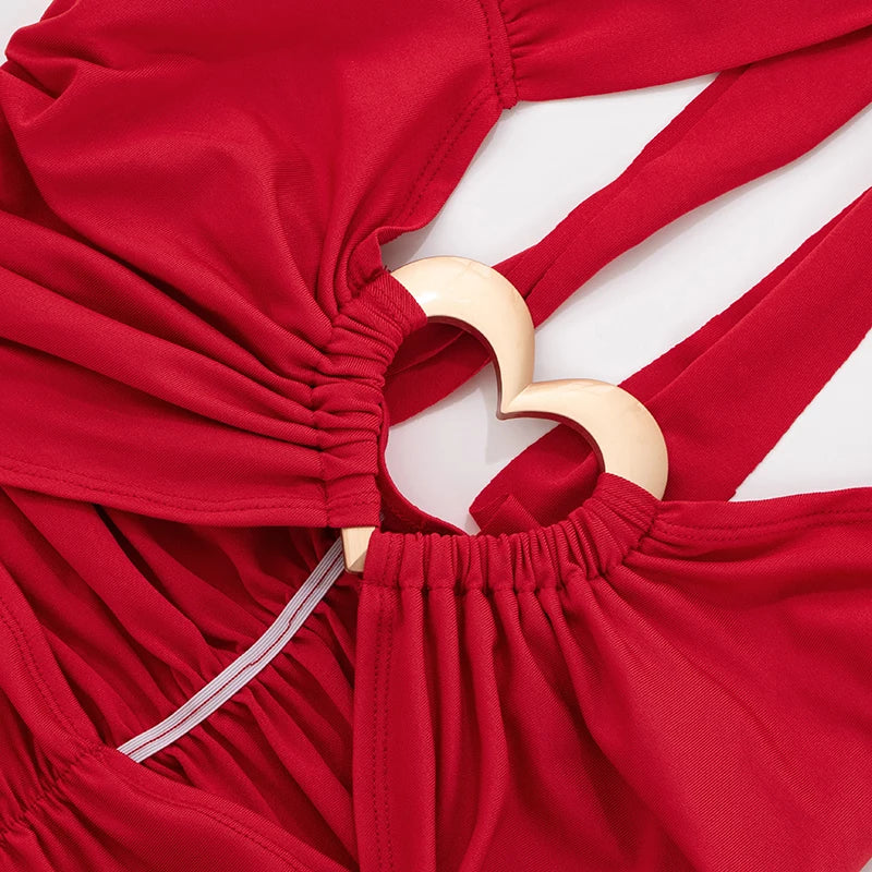 Backless Pleated Hollow-Out Short Dress with Tie Straps VestiVogue