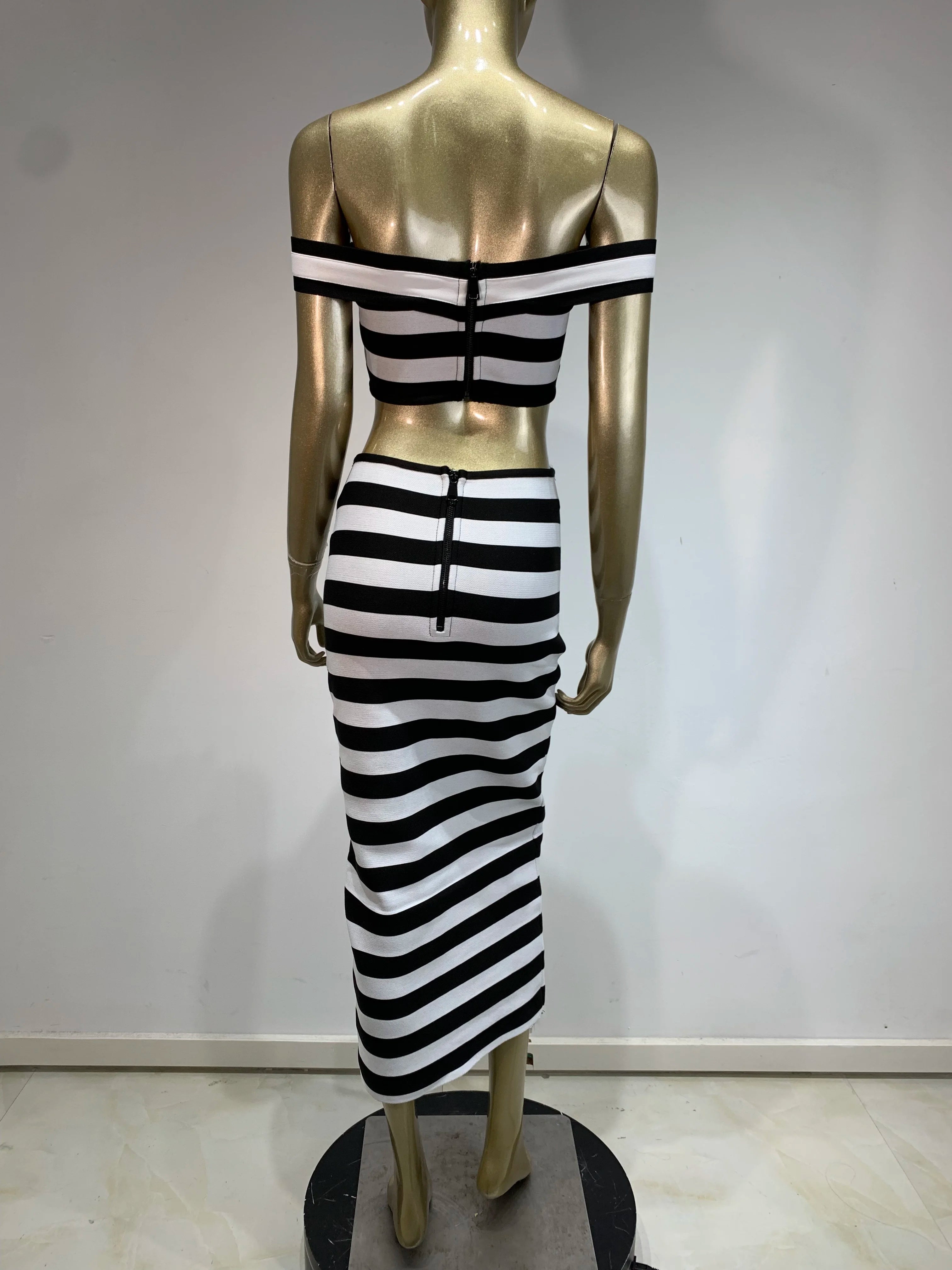 Sexy Striped Jacquard Bandage Skirt Suit VestiVogue  