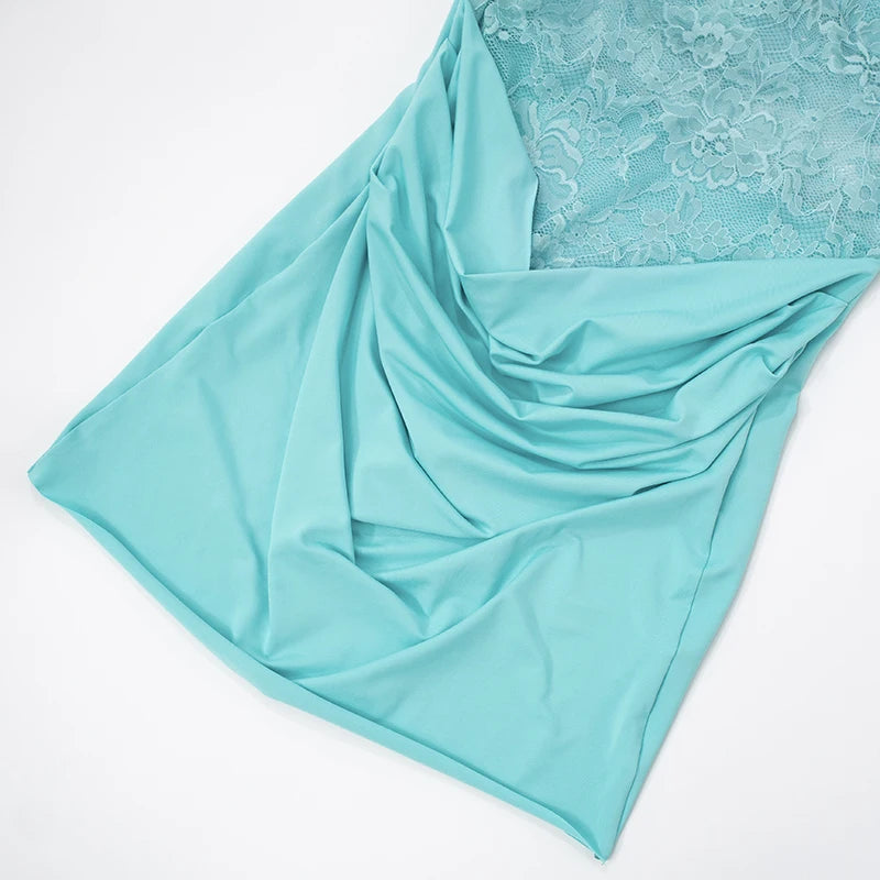 Halter Neck Ruffled Lace Mini Dress VestiVogue