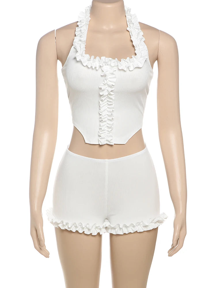 Ribbed Ruffle Tank and Shorts Set VestiVogue