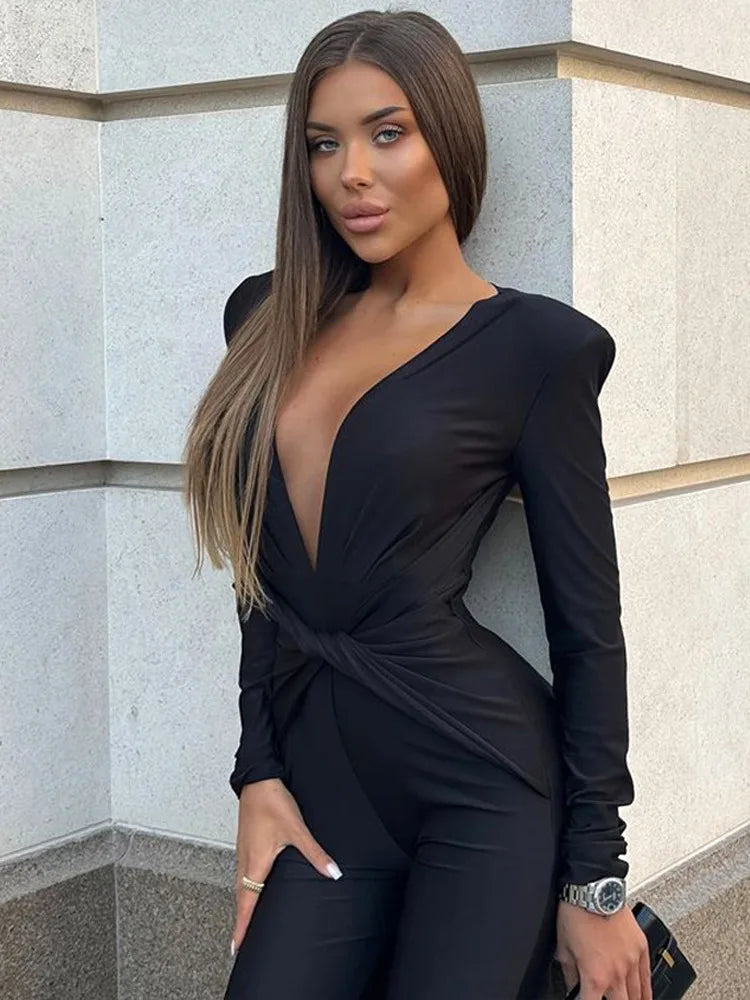 Deep V Long Sleeved Women’s Jumpsuit VestiVogue  