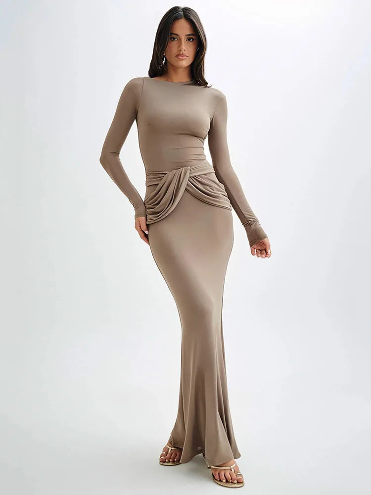 Elegant Bodycon Pleated Long Dress for Women VestiVogue  