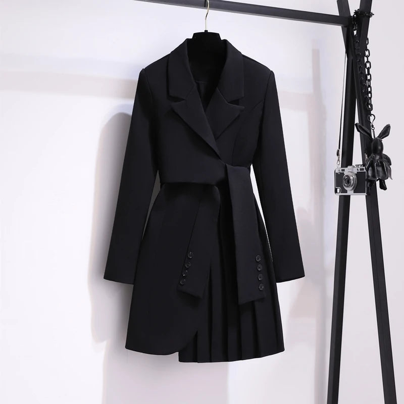 Long Sleeve Fashion Dress with Belt VestiVogue black XL