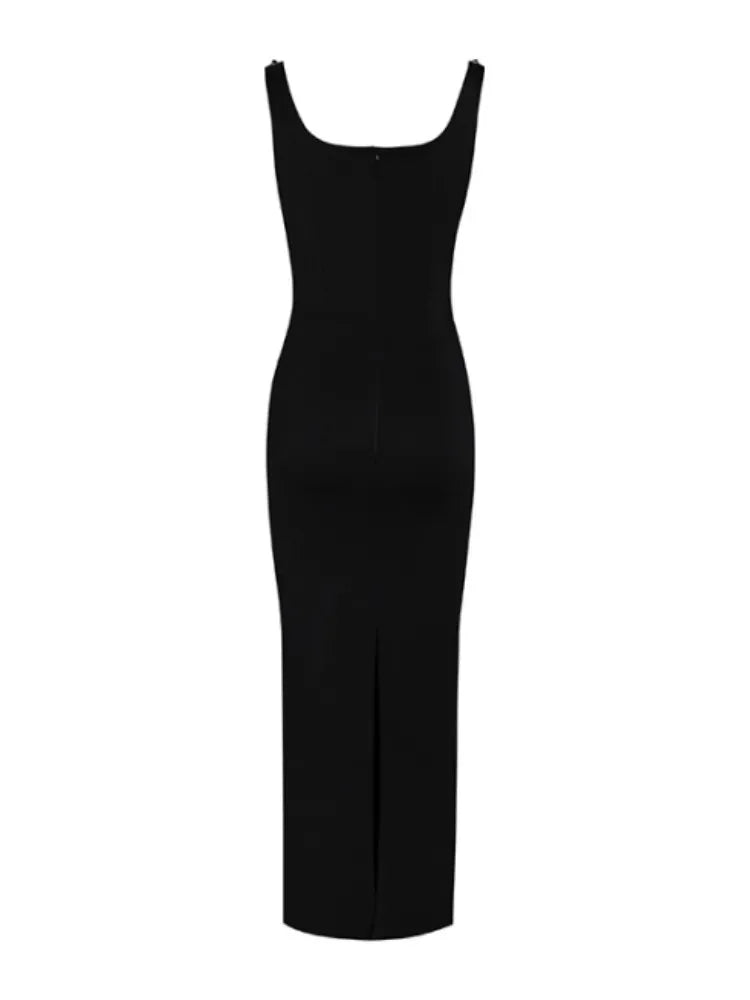 Black Crystal Diamond Maxi Bandage Dress VestiVogue