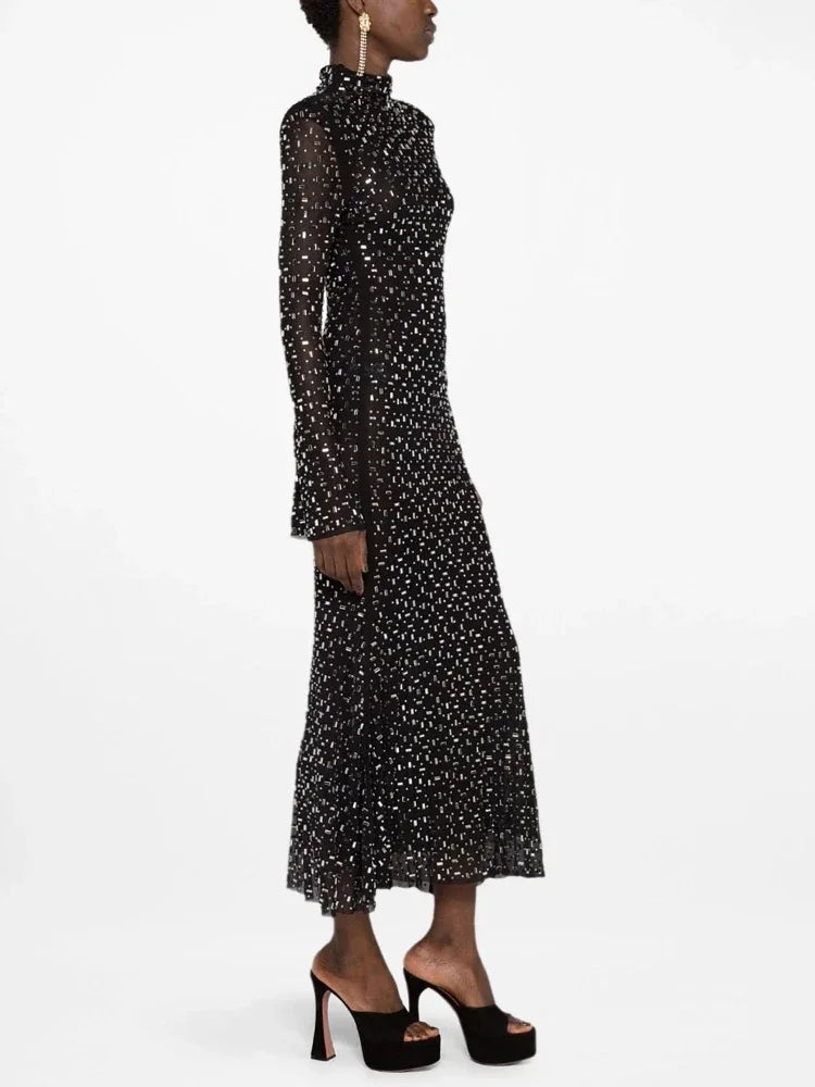 Turtleneck Sequined Maxi Dress VestiVogue