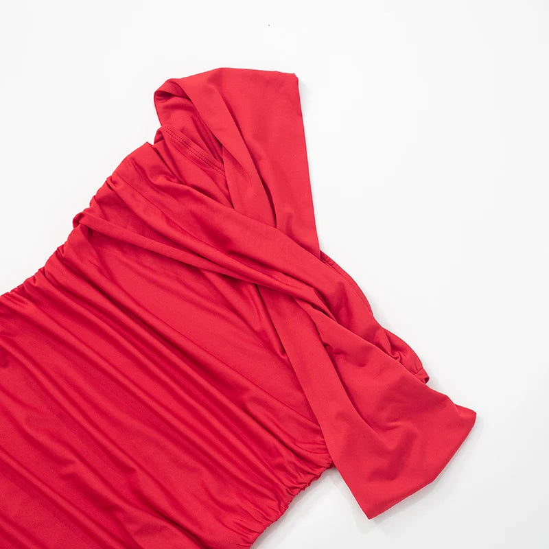 Asymmetric One-Shoulder Pleated Camisole Dress VestiVogue