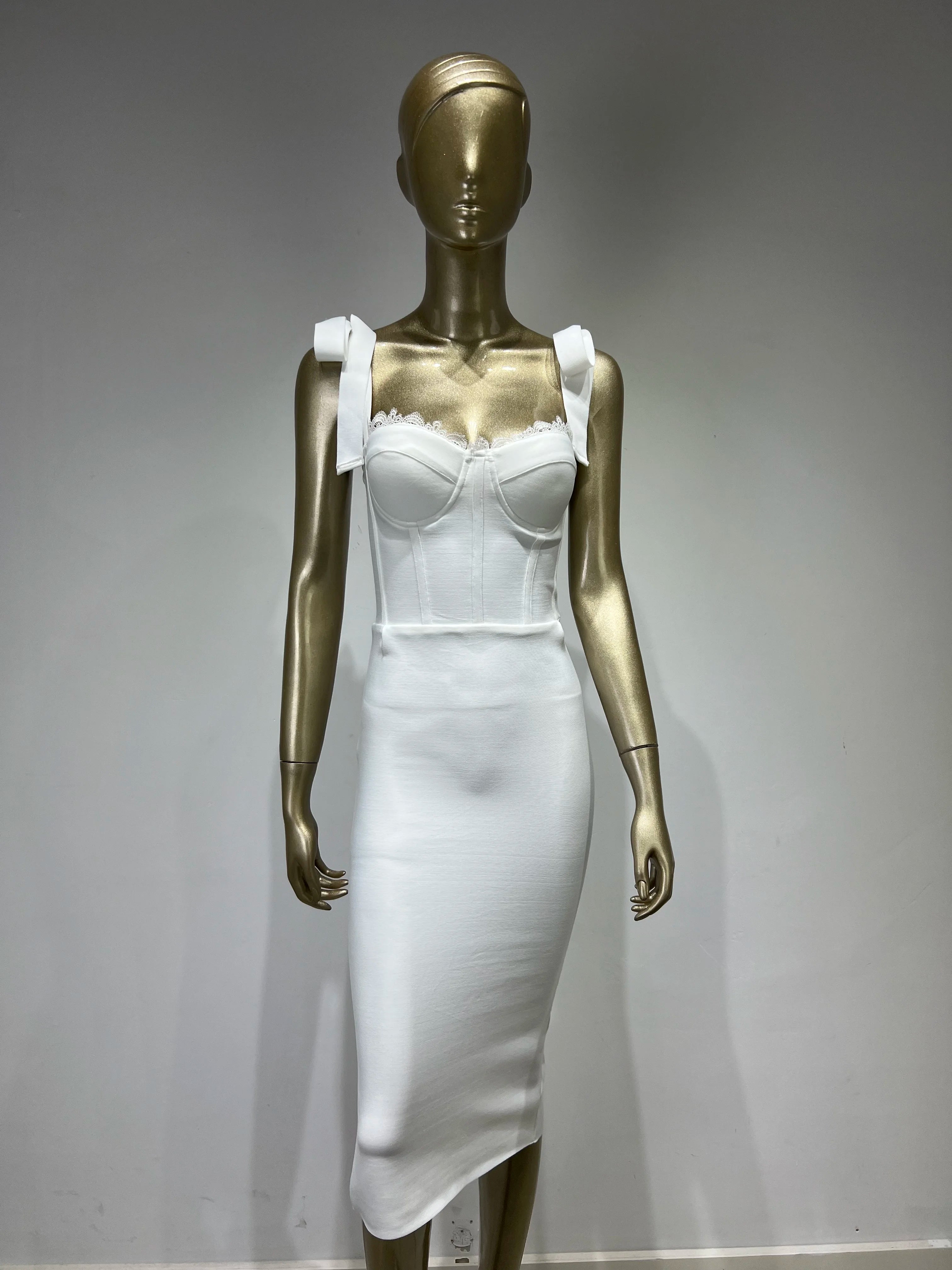 Lace Midi Bandage Dress VestiVogue WHITE XS