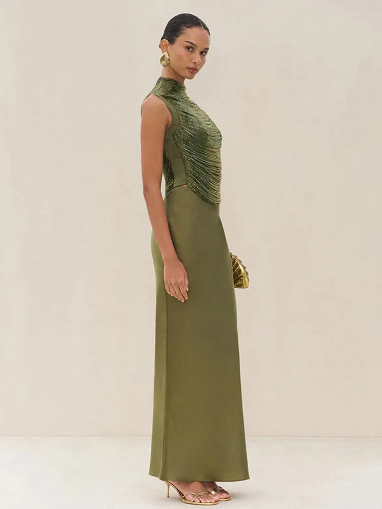 Army Green Maxi Two-Piece Tassel Skirt Set VestiVogue