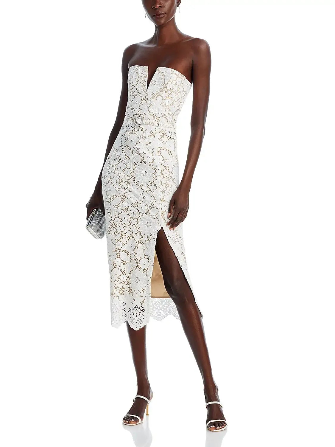 Strapless Lace Bodycon Dress VestiVogue Beige L