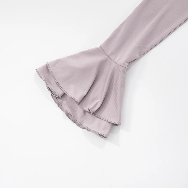 Ruffled Collar Slim Flare Top & High-Waisted Pants Set VestiVogue