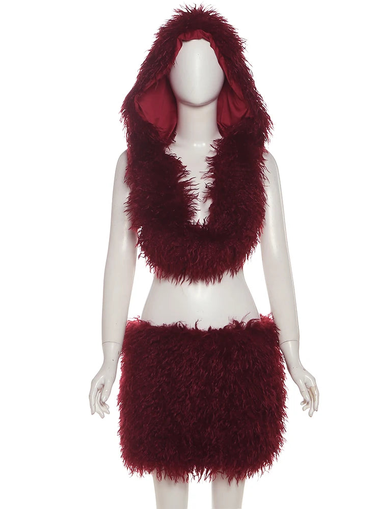 Hooded Lace-Up Crop Top & Peach Mini Skirt Set VestiVogue