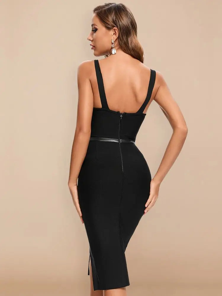 Summer Slit Black Bodycon Dress VestiVogue