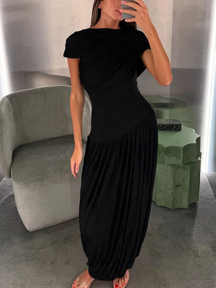 Ruched Bodycon Summer Dress VestiVogue black M