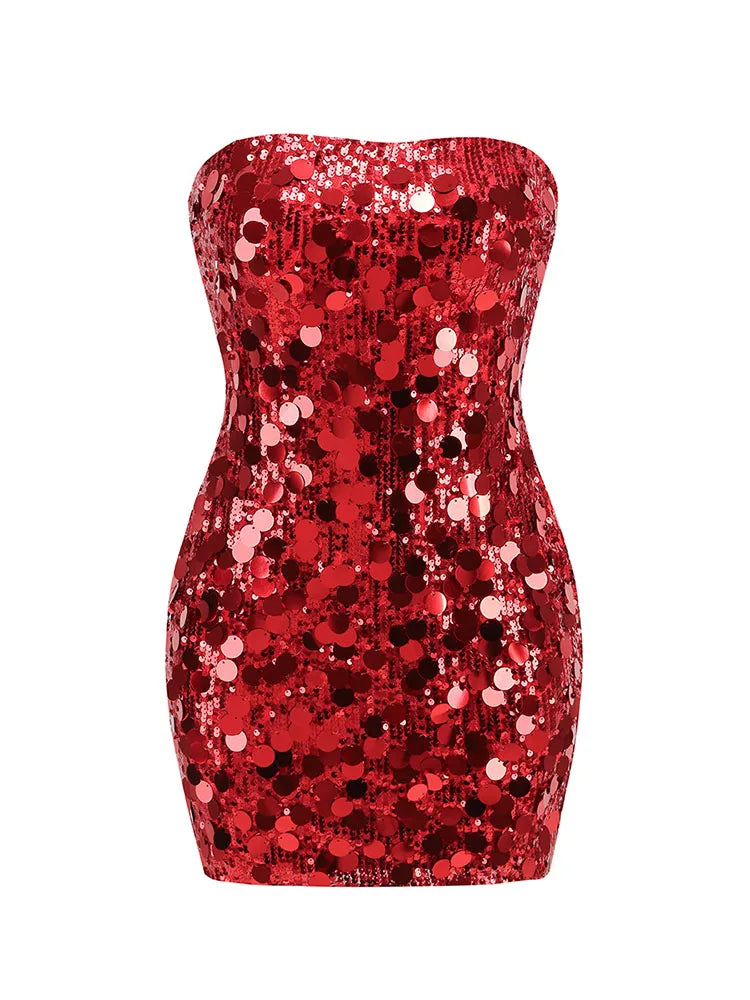 Sparkling Strapless Sequins Bodycon Mini Dress VestiVogue