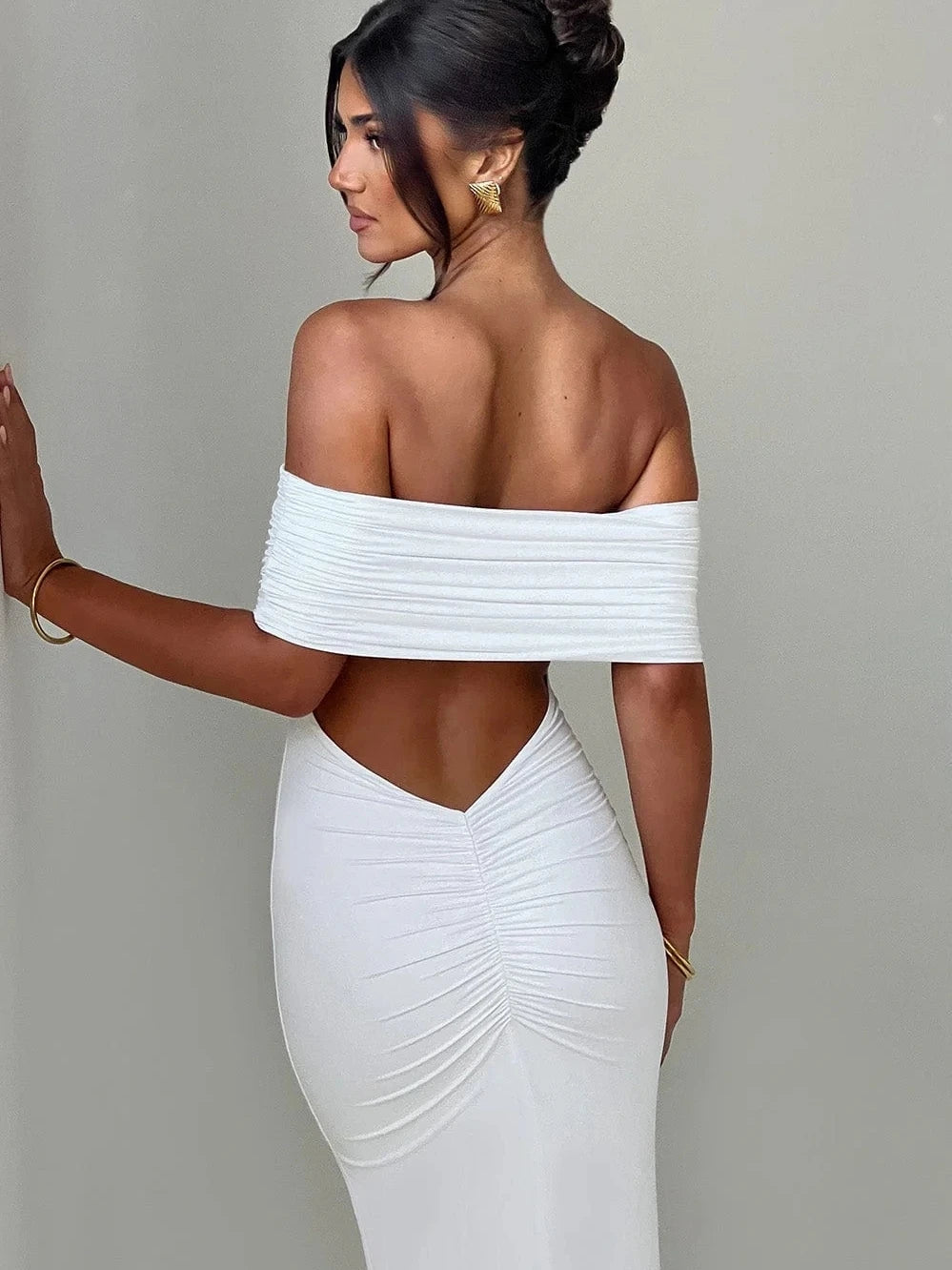 One Shoulder Backless Evening Dress VestiVogue L WHITE