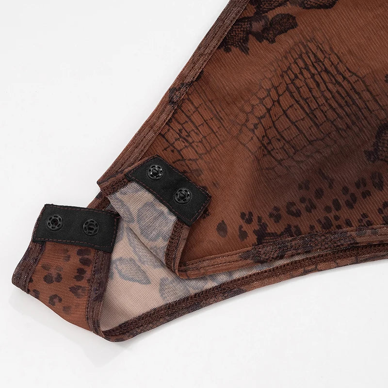 Leopard Print Mesh Skirt Set with Sleeveless Bodysuit VestiVogue