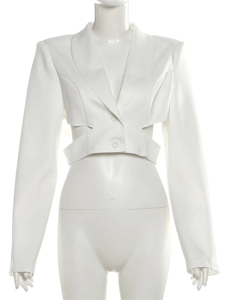 Chic Autumn Crop Jacket with Low-Neck and Full Sleeves VestiVogue