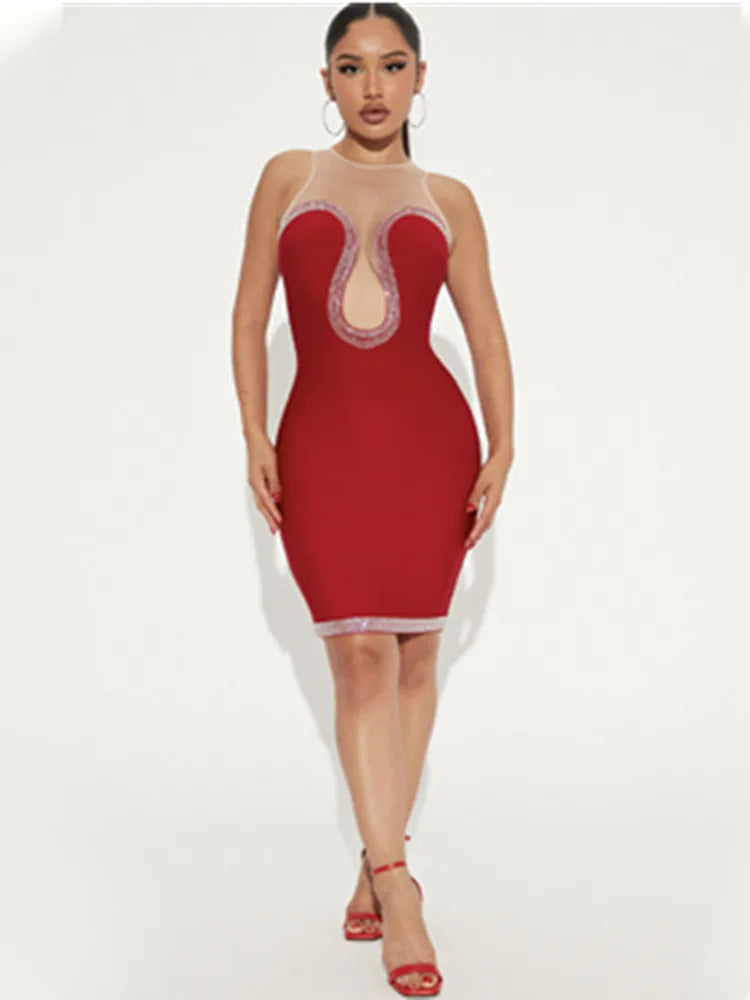 Red Diamonds Sleeveless Mini Bandage Dress VestiVogue  