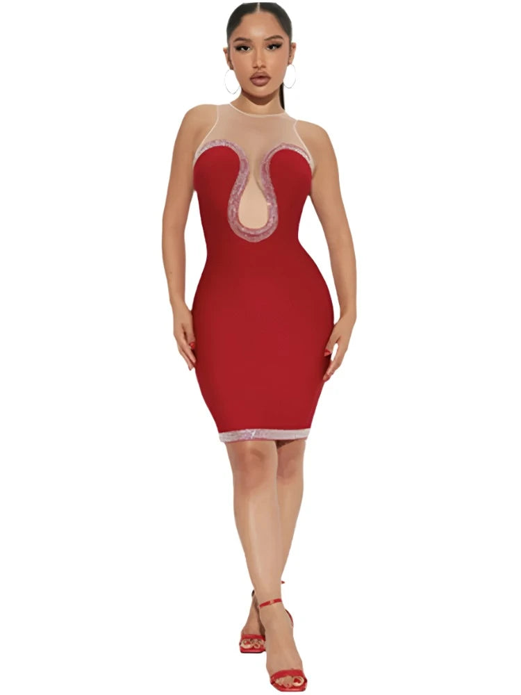 Sexy Red Diamonds Sparkly Bandage Dress for Women VestiVogue  