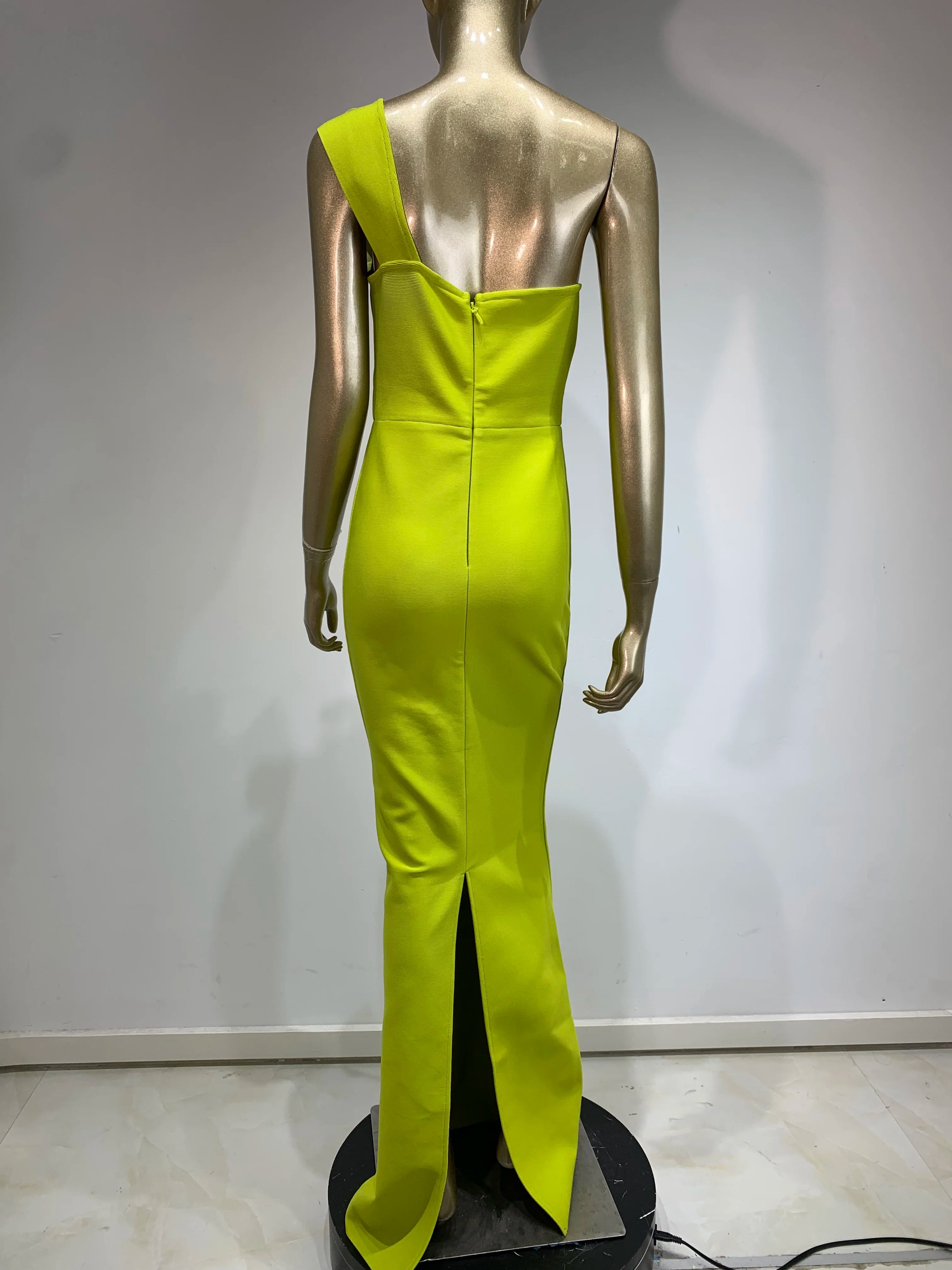 Neon Green Strapless Bodycon Dress with Appliques VestiVogue  