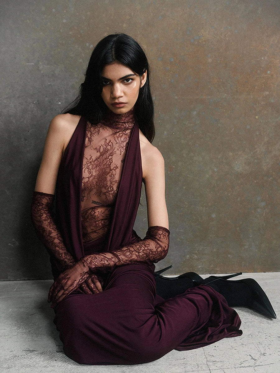 Lace Satin Maxi Dress VestiVogue