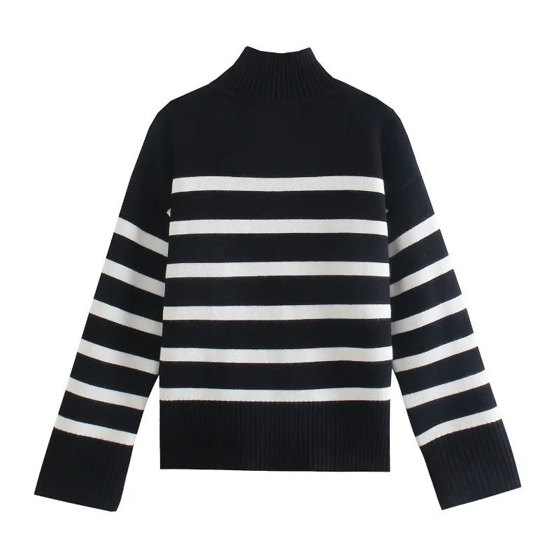 Black and White Stripe Turtleneck Sweater VestiVogue black L